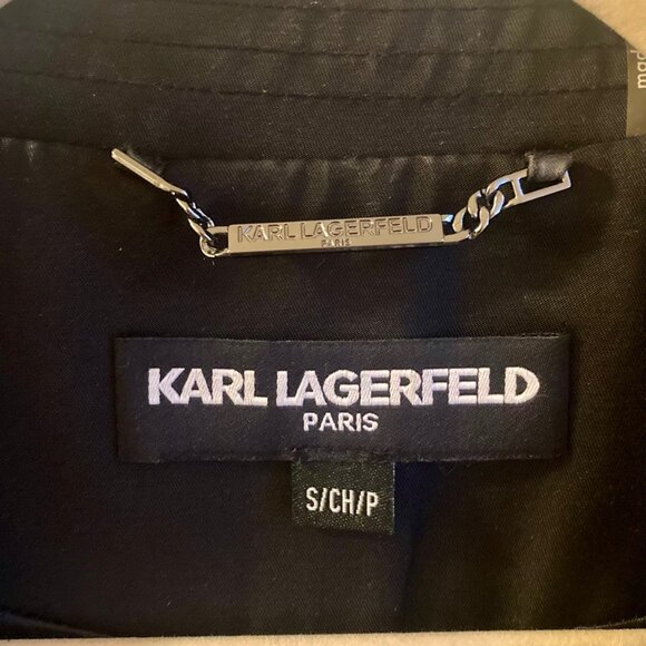 Karl Lagerfeld Paris Black Trench Coat Woman's Size S - Picture 2 of 12